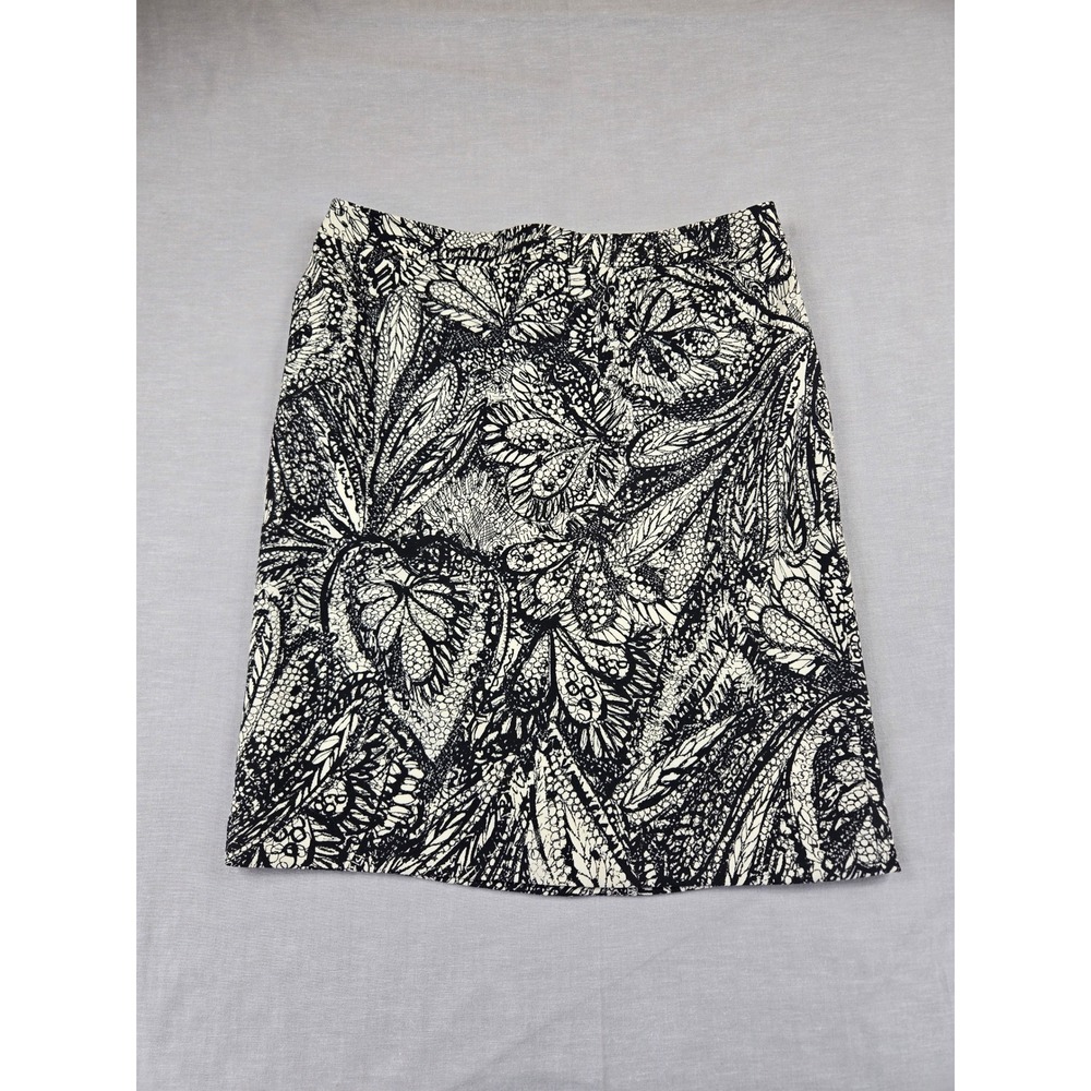 Ann Taylor LOFT Womens Black White Abstract Floral Lace Print Pencil Skirt 8